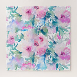 Puzzle Patrón de collage de flores rosas y azules