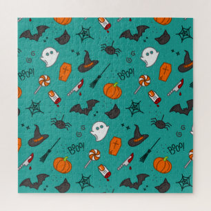 Puzzle Patrón de color turquesa de Halloween de estilo pl