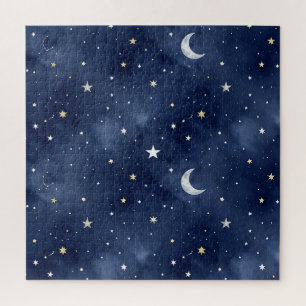 Puzzle Patrón de constelaciones de luna de noche estrella