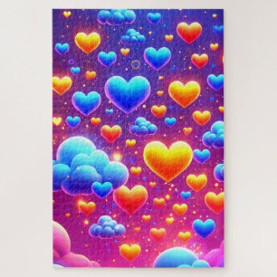 Puzzle Patrón de corazón naranja y azul