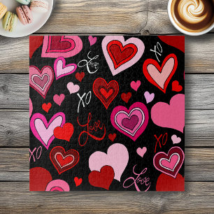 Puzzle Patrón de Corazones Rojos Rosados Negros de Amor