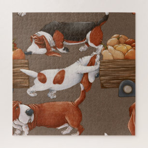 Puzzle Patrón de cosecha de calabaza de hongos basset