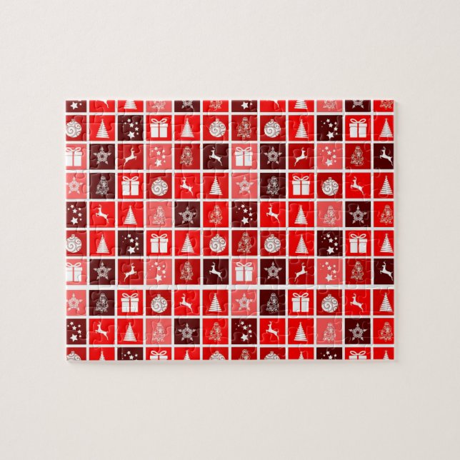 Puzzle Patrón de cuadrícula navideña roja moderna minimal (Horizontal)