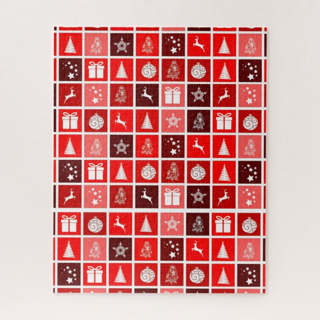 Puzzle Patrón de cuadrícula navideña roja moderna minimal (Vertical)