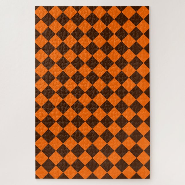 Puzzle Patrón de cuadros de diamante naranja marrón (Vertical)