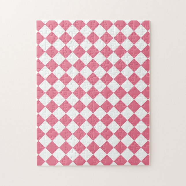 Puzzle Patrón de cuadros de diamante rosa blanco (Vertical)