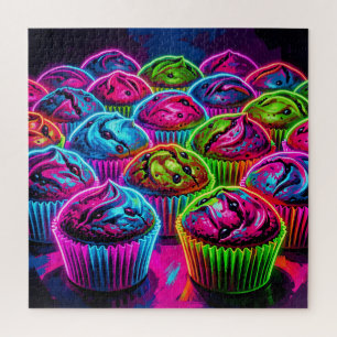 Puzzle Patrón de Cupcakes con Brillo de Neón