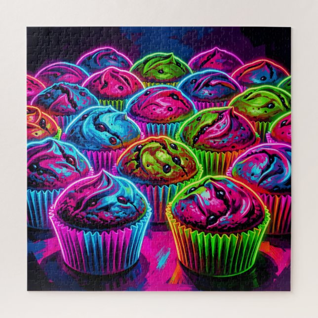 Puzzle Patrón de Cupcakes con Brillo de Neón (Vertical)