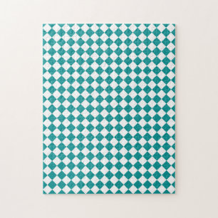 Puzzle Patrón de diamante de cuadros blancos y turquesa