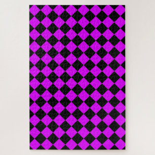 Puzzle Patrón de diamante de cuadros púrpura negro