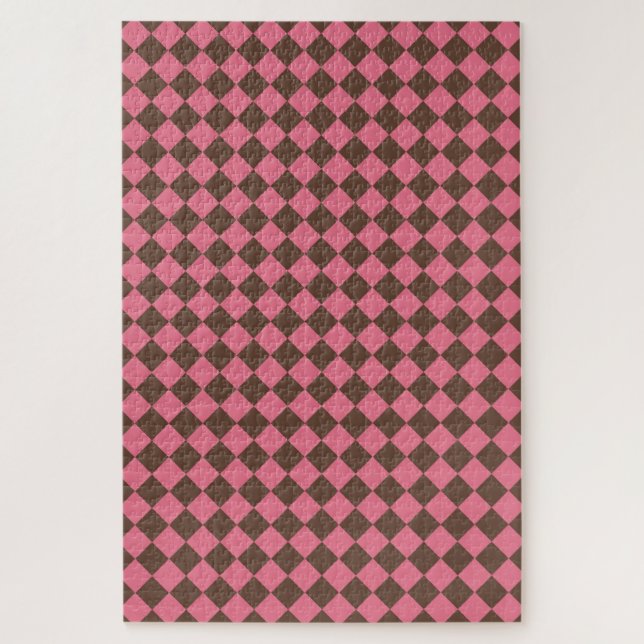 Puzzle Patrón de diamante de cuadros rosa marrón (Vertical)