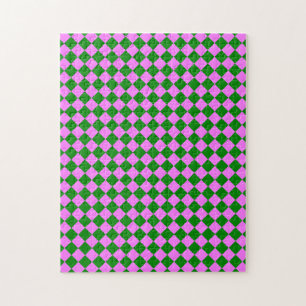 Puzzle Patrón de diamante de cuadros rosa verde