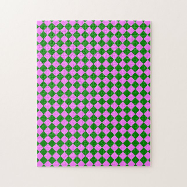 Puzzle Patrón de diamante de cuadros rosa verde (Vertical)