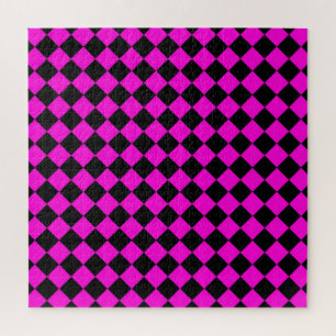 Puzzle Patrón de diamante de cuadros rosa y negro