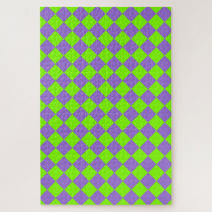 Puzzle Patrón de diamante de cuadros verdes y morados