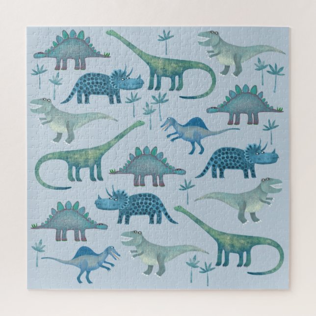 Puzzle Patrón de dinosaurio azul prehistórico (Vertical)