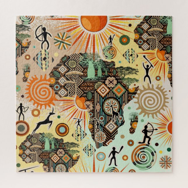 Puzzle Patrón de elementos tribales decorativos del mapa  (Vertical)