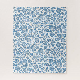 Puzzle Patrón de enredaderas florales azules y blancas or