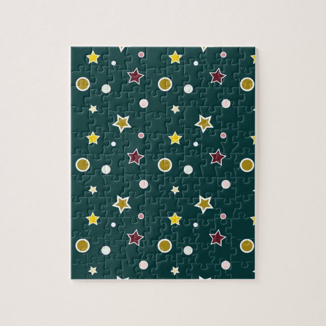 Puzzle Patrón de estrella festiva sobre azul turquesa osc (Vertical)