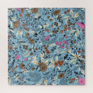 Puzzle Patrón de flor vintage, fondo azul.