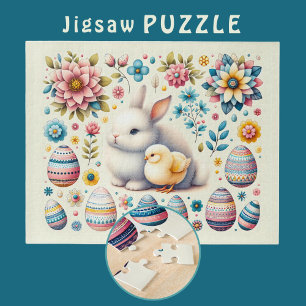 Puzzle Patrón de flores de huevos de pollo lindo conejo d