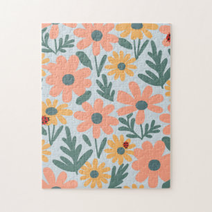 Puzzle patrón de flores de margarita pinchada de polka pu