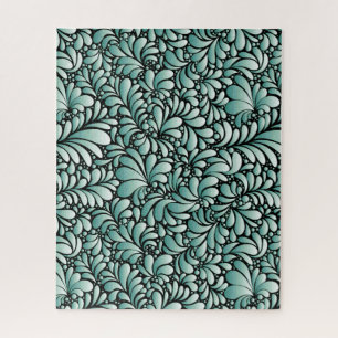 Puzzle Patrón de flores deseables en verde minero