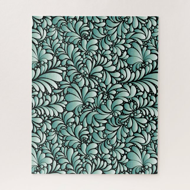Puzzle Patrón de flores deseables en verde minero (Vertical)