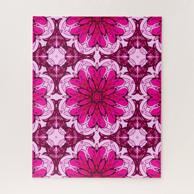 Puzzle Patrón de flores geométricas en Borgoña y Magenta (Vertical)