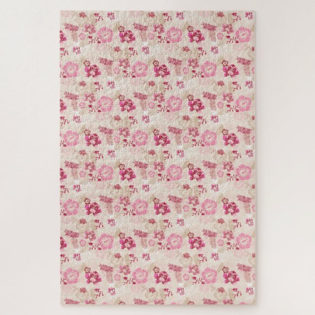 Puzzle Patrón de flores modernas rosadas finas zapatillas (Vertical)