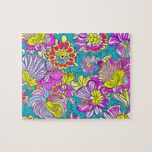 Puzzle Patrón de flores moradas