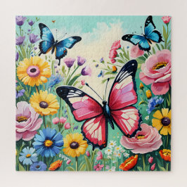Puzzle Patrón de flores vibrantes de primavera en acuarel
