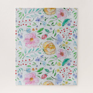 Puzzle Patrón de flores y capullos de acuarela ligera bon