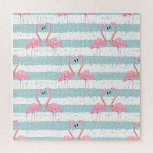Puzzle Patrón de fondo rayado Flamingo exótico
