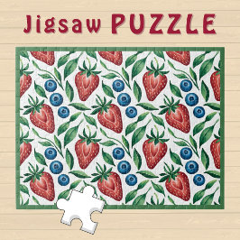 Puzzle Patrón de Fresa y Arándano en Acuarela sobre Blanc