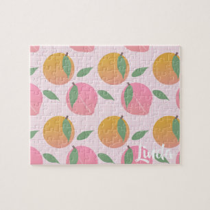 Puzzle Patrón de fruta de naranja melocotón lindo rosa
