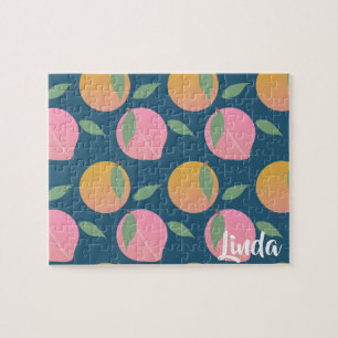 Puzzle Patrón de fruta de naranja melocotón lindo rosa