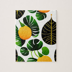 Puzzle Patrón de frutas amarillas y hojas verdes