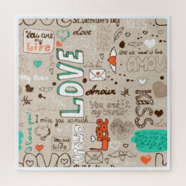 Puzzle Patrón de garabatos de citas de amor