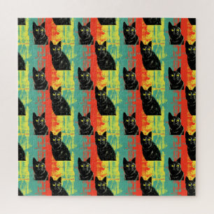 Puzzle Patrón de gato negro retro