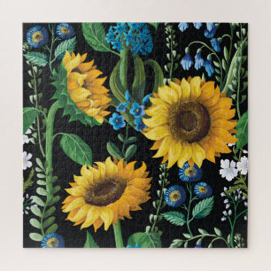 Puzzle Patrón de girasol de fondo negro