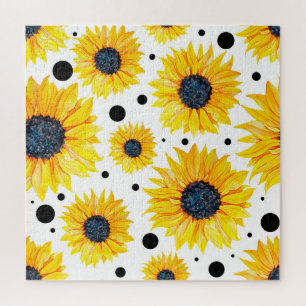 Puzzle Patrón de girasoles amarillos sobre fondo blanco