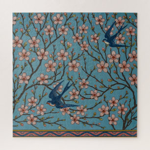 Puzzle Patrón de golondrina floral azul retro de Walter C