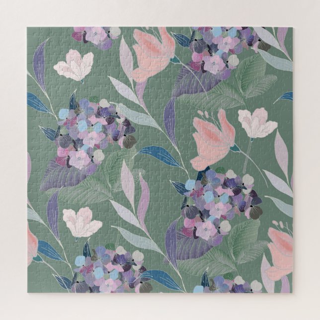Puzzle Patrón de gris de salvia de flores de lino (Vertical)