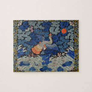Puzzle Patrón de grulla china vintage: azul imperial