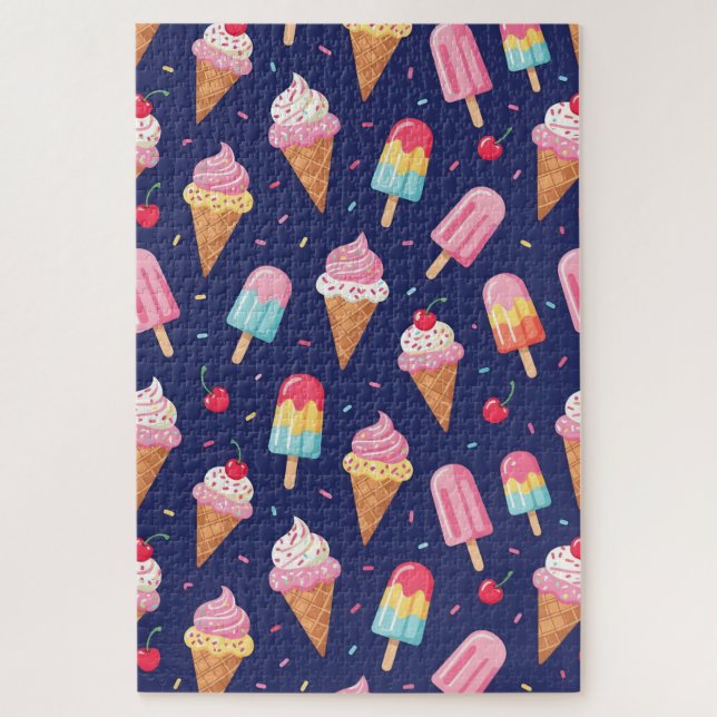 Puzzle Patrón de helado, paletas y cerezas (Vertical)