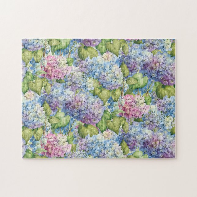 Puzzle Patrón de hidrangea azul floral (Horizontal)