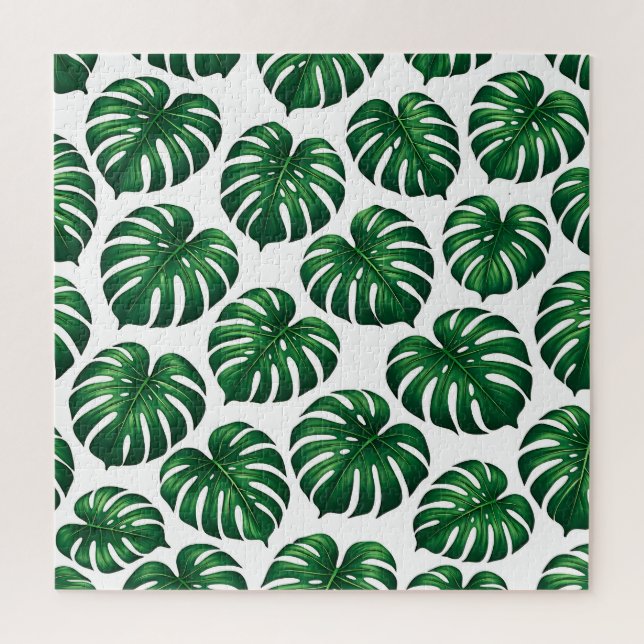 Puzzle Patrón de hoja de Monstera tropical (Vertical)
