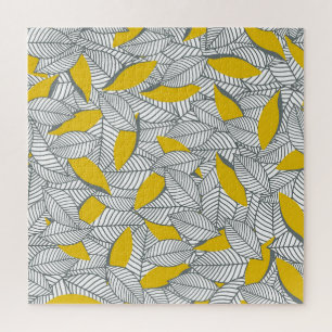 Puzzle Patrón de hoja gris y amarillo.
