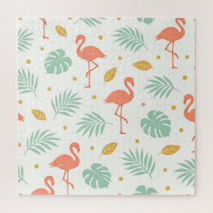 Puzzle Patrón de hoja tropical de flamenco coral